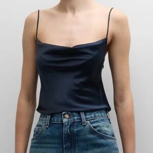 Nili Lotan Joris Draped Silk - Satin Camisole - Navy